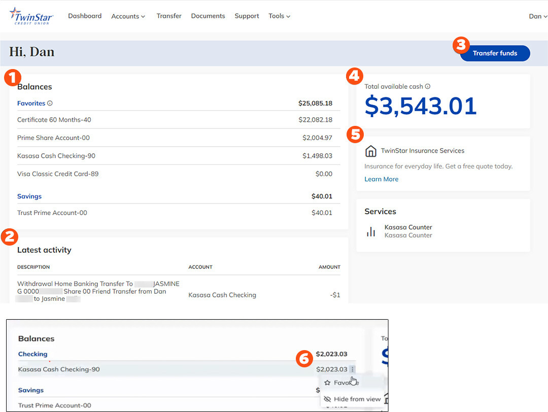 Online Banking dashboard enhancement preview.
