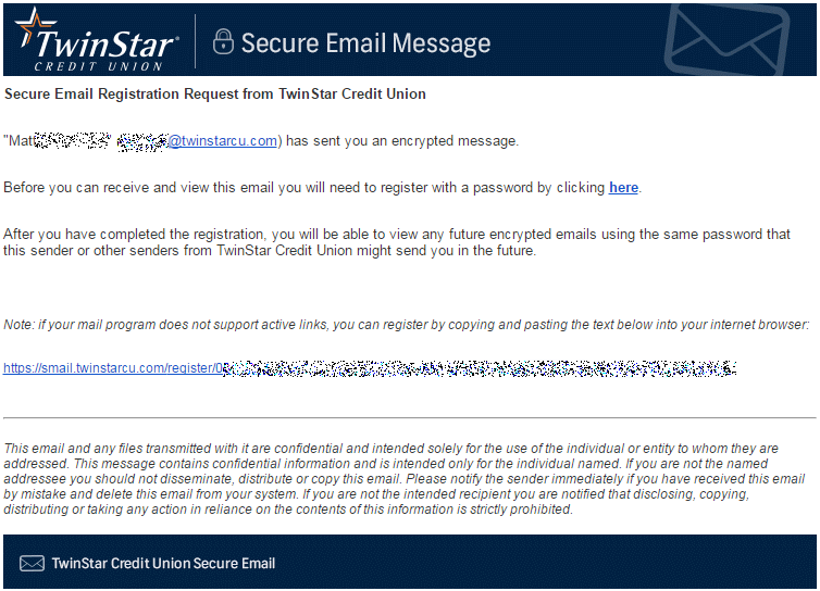 Secure email registration invitation