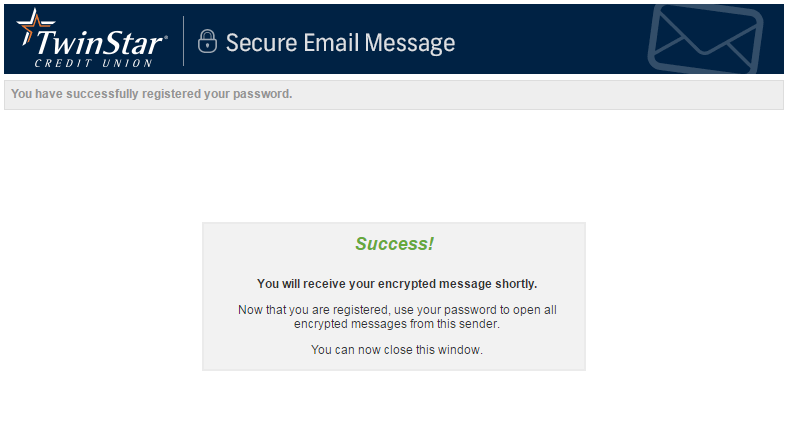 Secure email success message