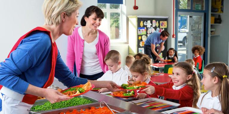 Schoolchildren in lunch line.