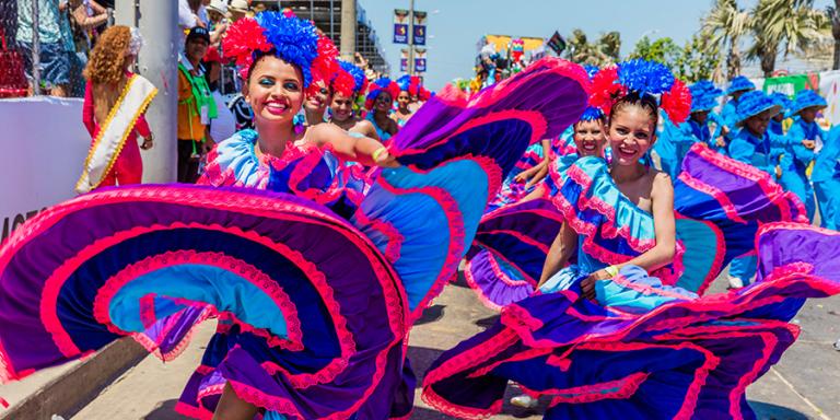 People participating at the parade of the carnival festival of Barranquilla Atlantico Colombia.