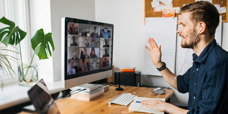 Man on Zoom Call in home office