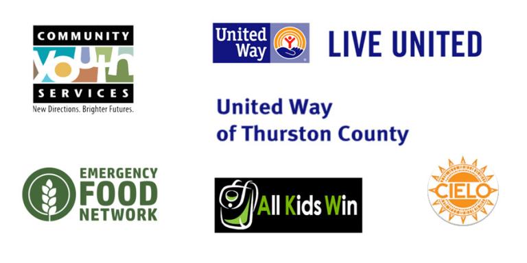 Various logos of non-profits TwinStar partner with in the community. Community Youth Services. United Way. Emergency food Network. All Kids Win.CIELO.