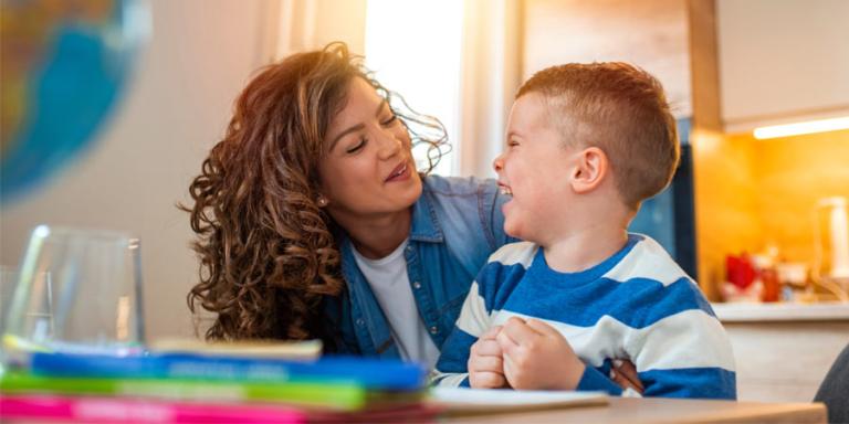 Woman with happy child.