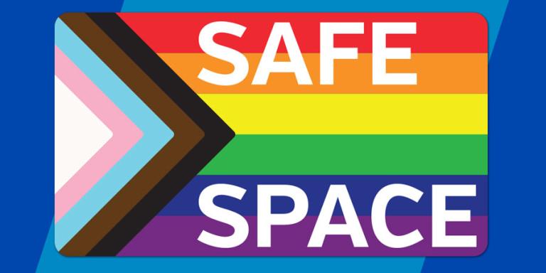 "Safe Space" sticker with Pride flag.