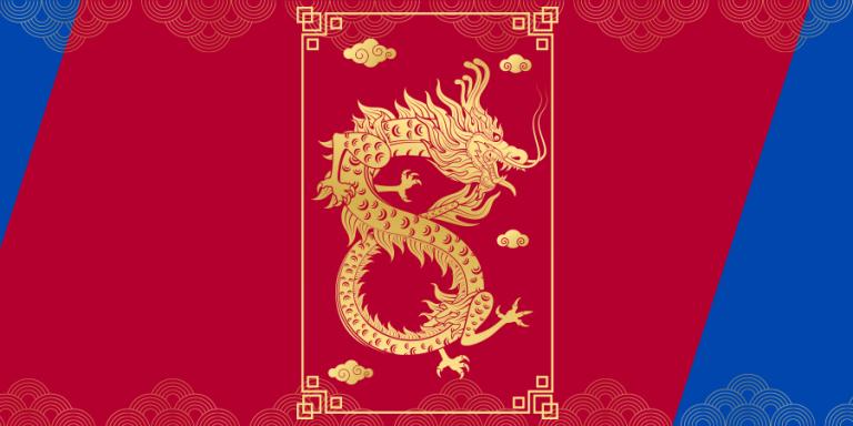 Gold dragon on a red background.