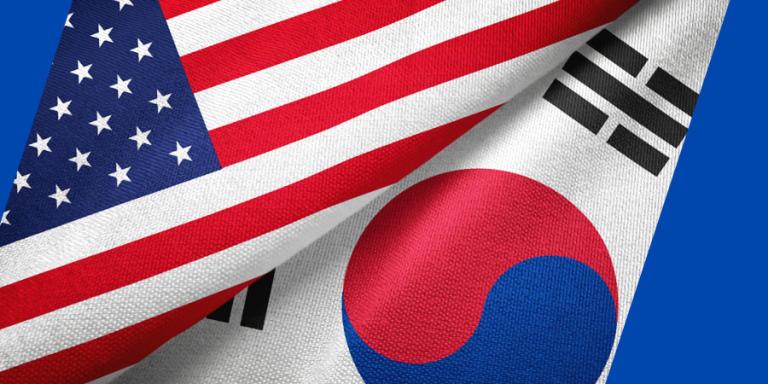 American and Korean flags overlapping.