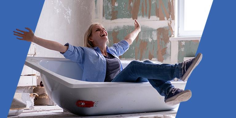 Woman in her bathroom that being renovated.