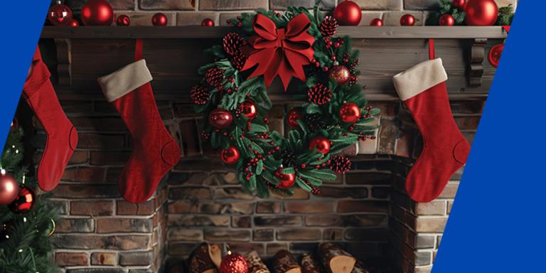 Stockings by a fireplace